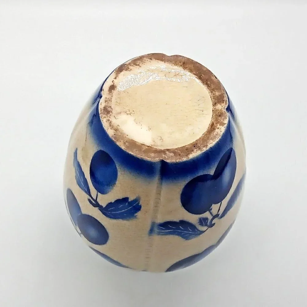 Vintage Czech Blue 6.5 Inch Crazed Art Pottery Vase